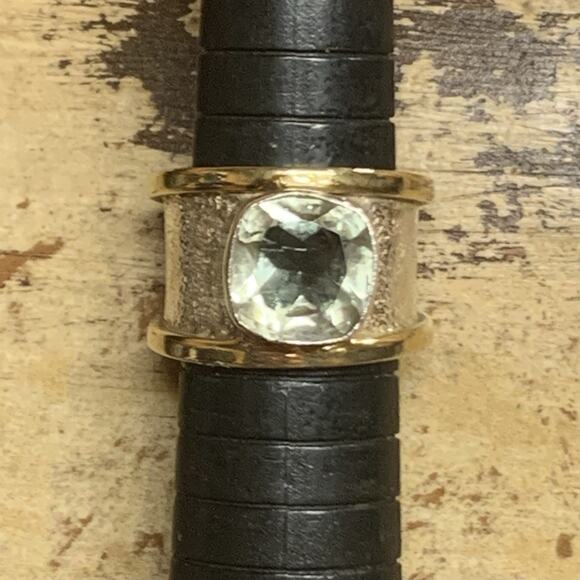 YS Sterling Silver & Brass with Prasiolite(Light Green) Ring Size 7 India - Picture 8 of 10